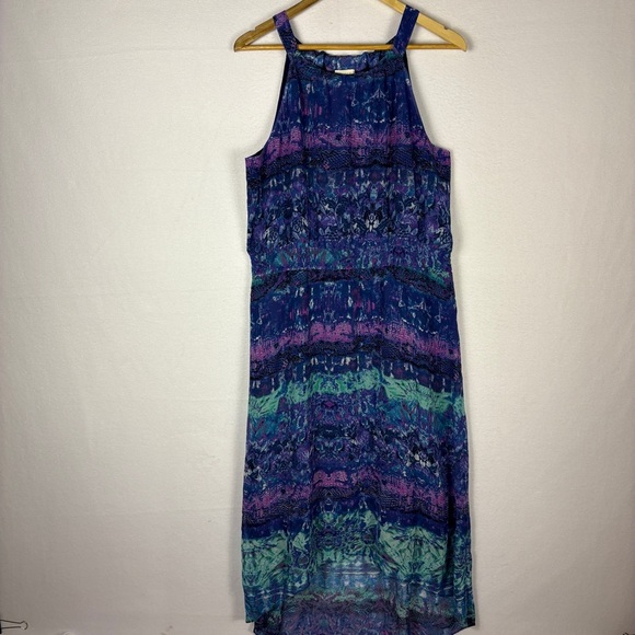 Chico's Blue Purple Watercolor High Low Halter Maxi Dress - Picture 2 of 10